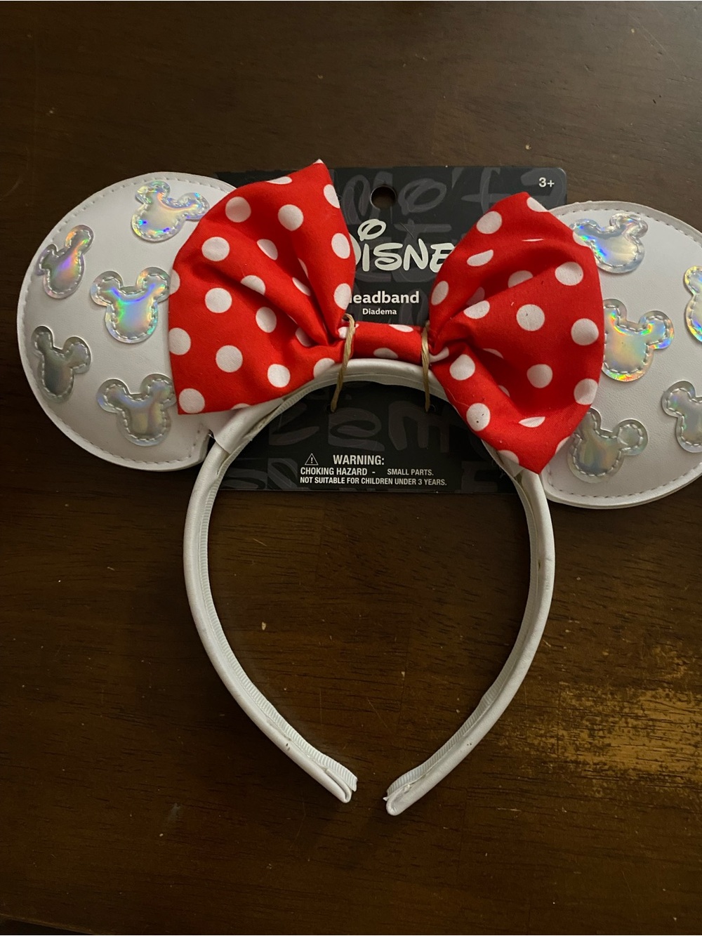 Disney Red Polka Dot Bow Minnie Ear Headband with Holographic Accents
